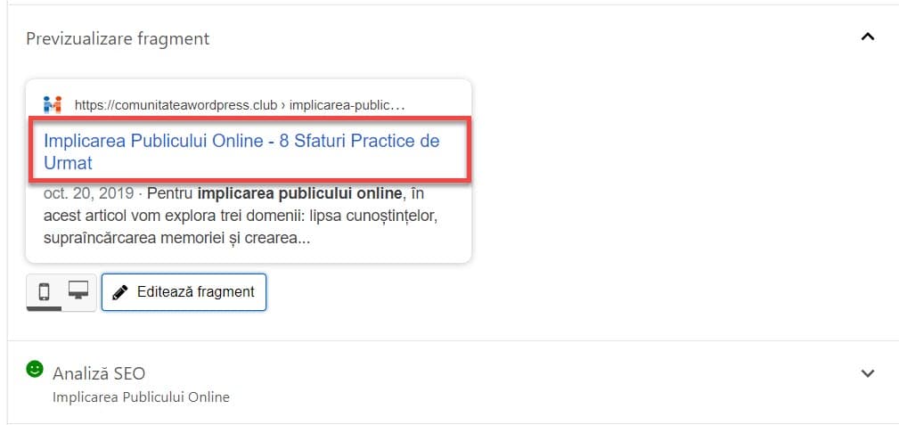 Optimizați titlul cu WordPress SEO by Yoast