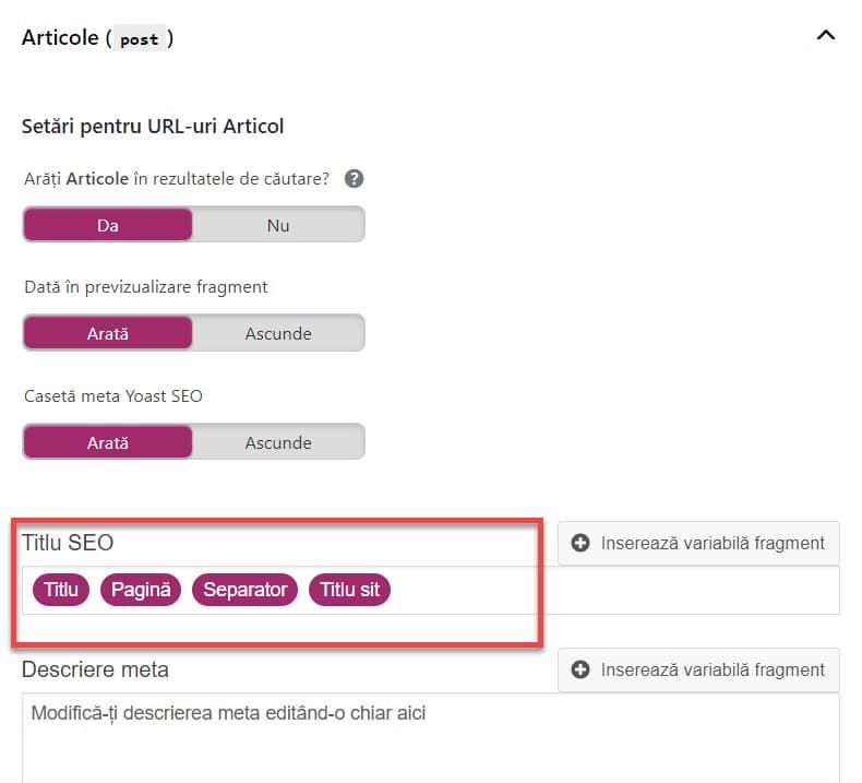 Afișarea titlurilor cu WordPress SEO by Yoast