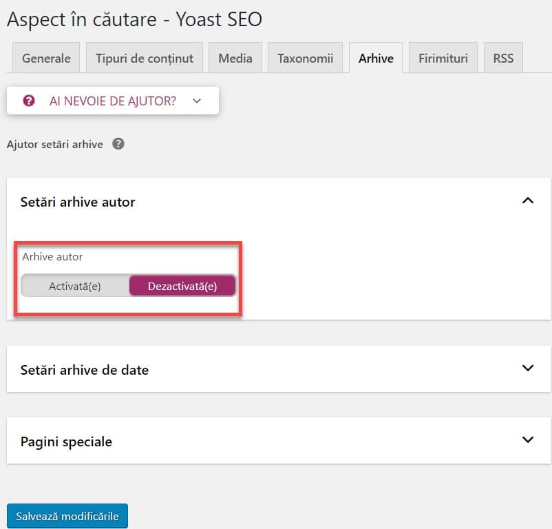 Setari arhive în WordPress SEO by Yoast