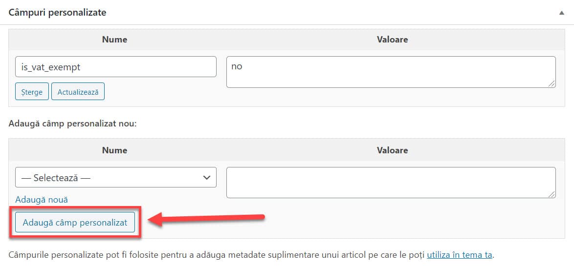 Adaugă câmp personalizat