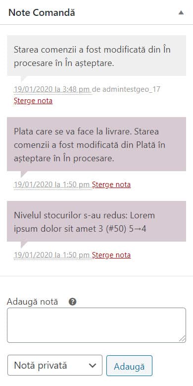 Note pentru clienți