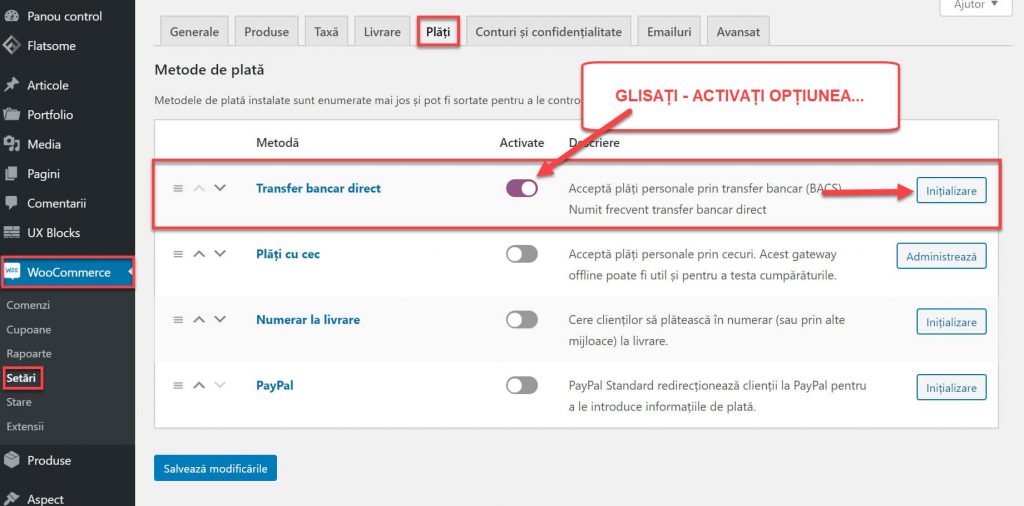 Setare și Configurare Transfer Bancar