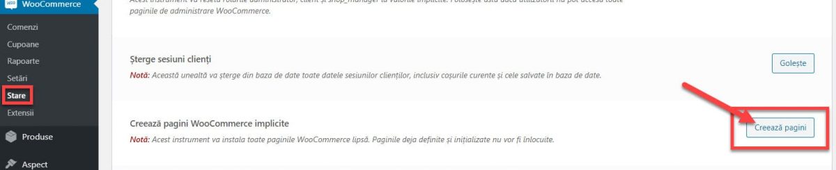 Crează Pagini Woocommerce