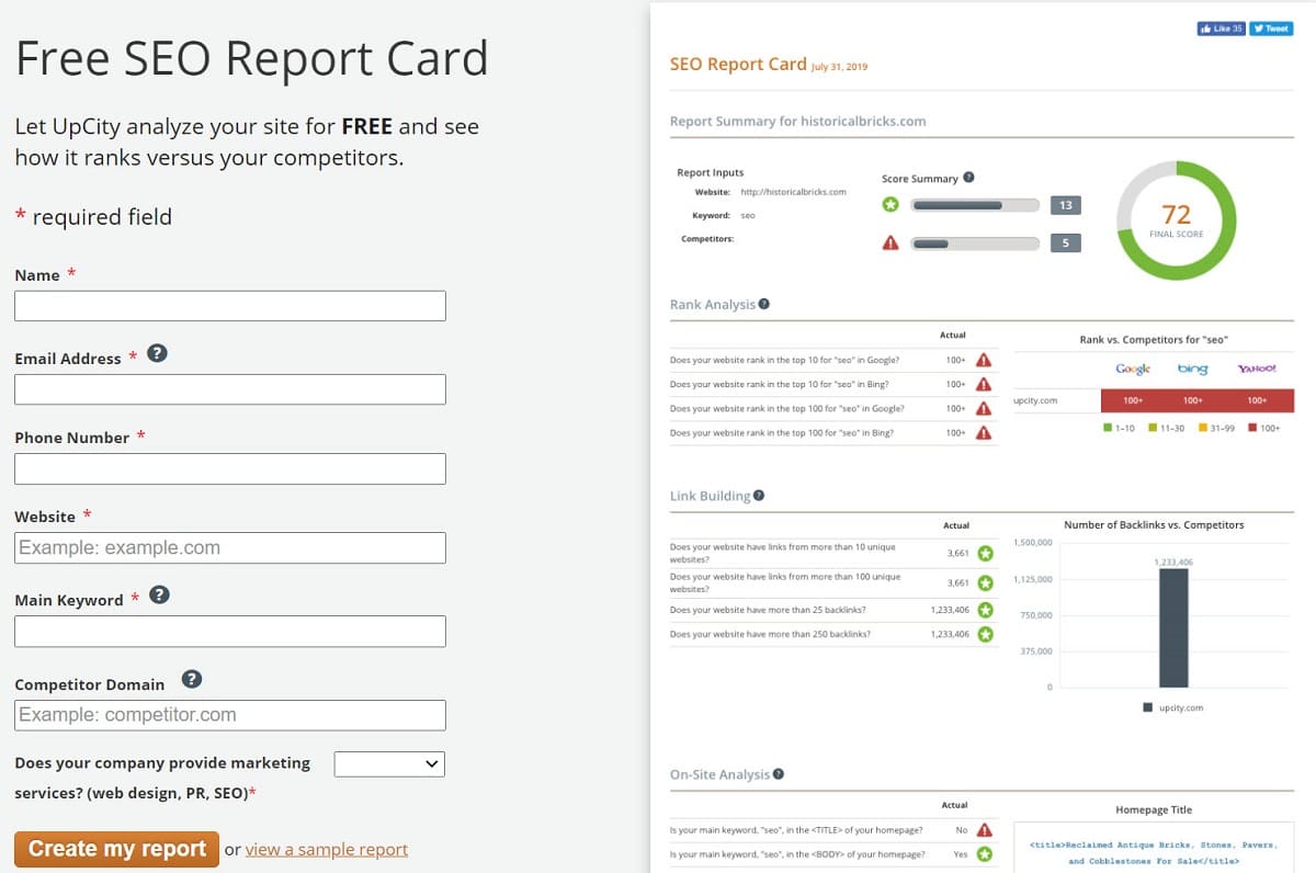 UpCity's SEO Report Card