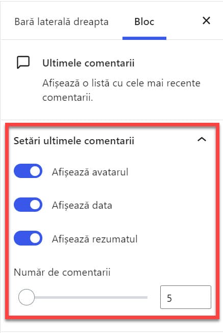 Setați cum să apară comentariile