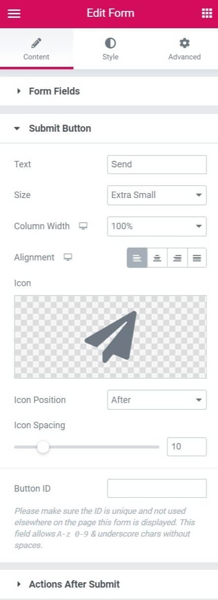 Buton de Trimitere Pentru Formular în Elementor