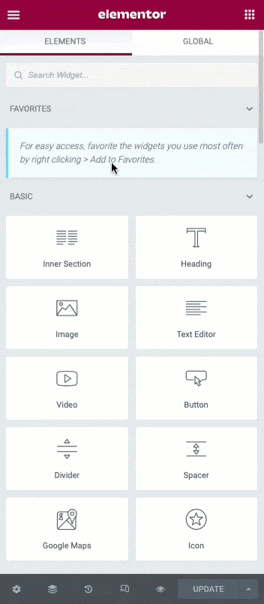 Adăugați Widget la Favorite