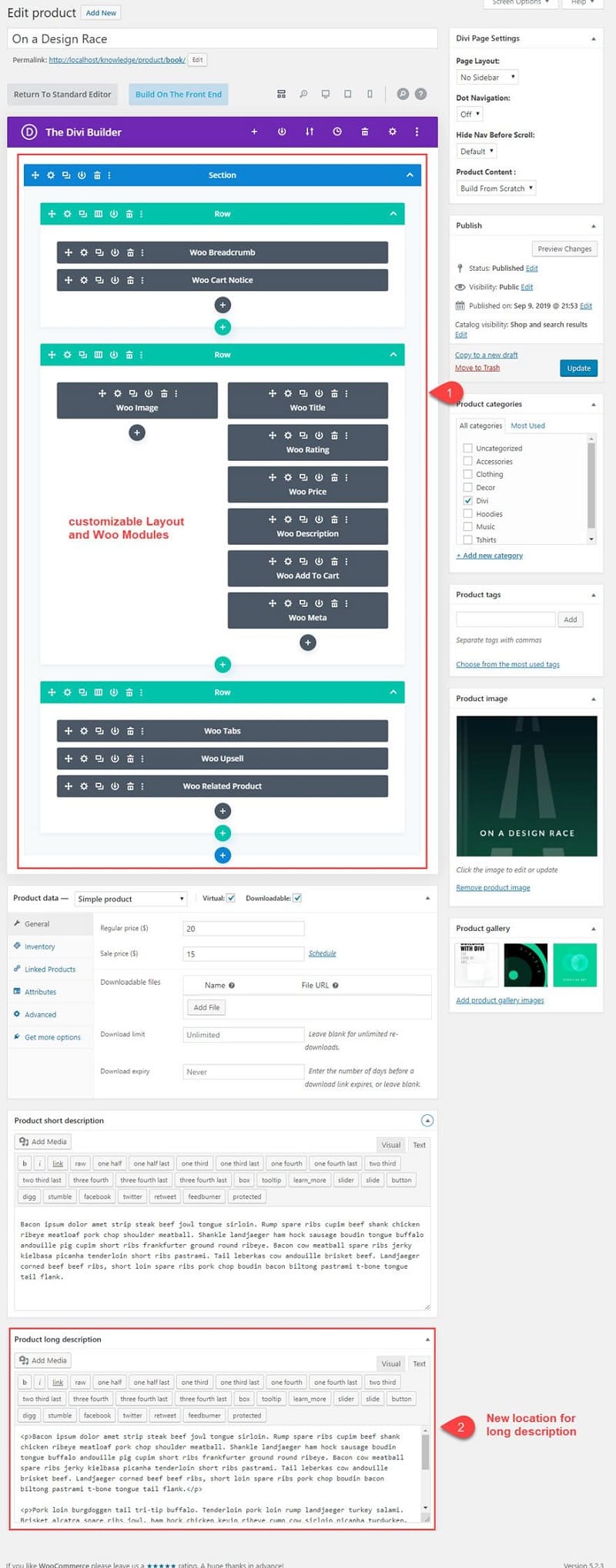 Divi Builder va converti automat aspectul paginii produsului