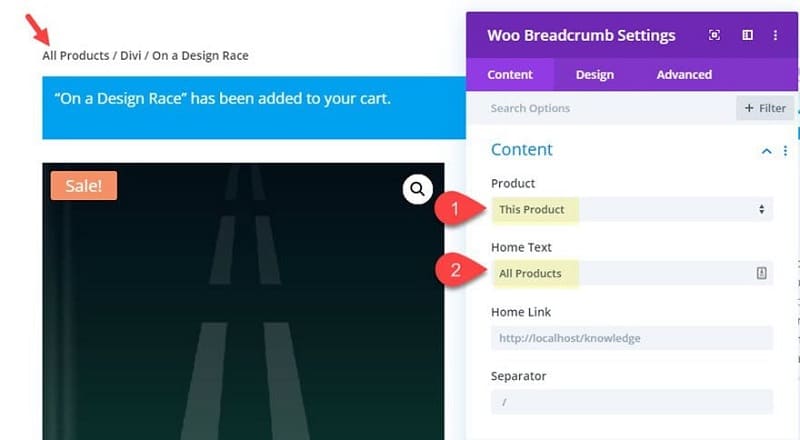 Deschideți setările Woo Breadcrumb