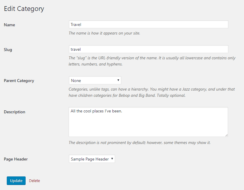 Taxonomie Antet Pagină