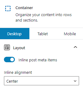 Setări Container GenerateBlocks