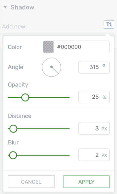 Puteți selecta și umbra