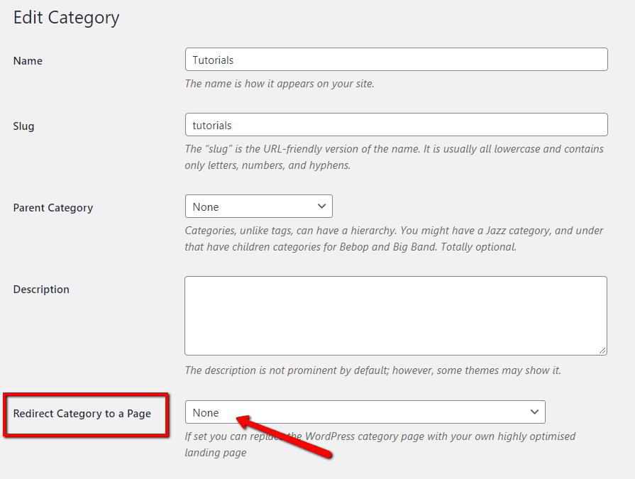 Redirecționare categorie către o pagină