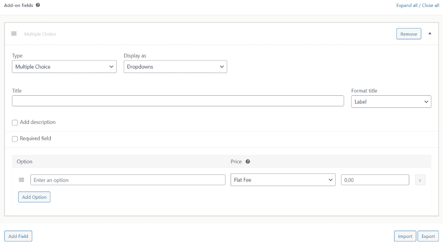 Selectați tipul de câmpuri